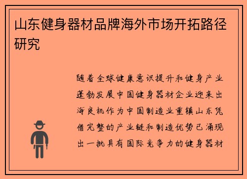 山东健身器材品牌海外市场开拓路径研究